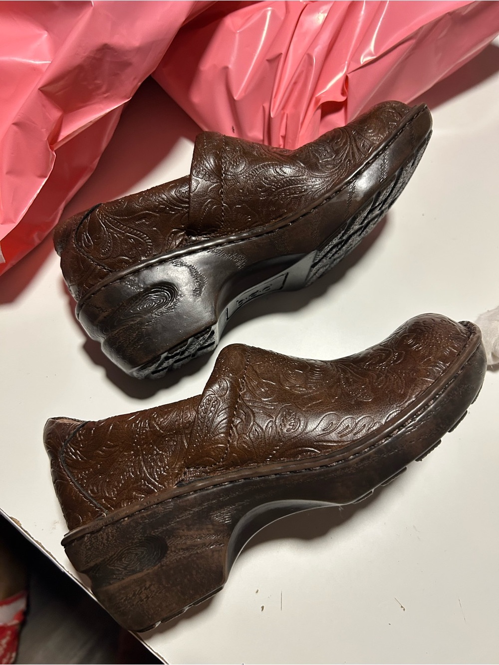 B.O.C Born Concept Brown Embossed Leather Clogs